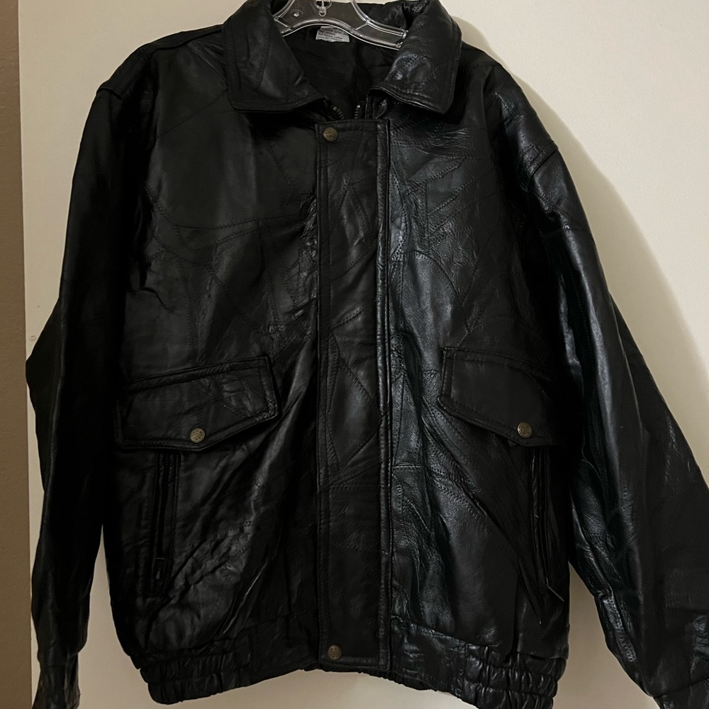 Flight Path Black Genuine Leather Zipper Jacket M